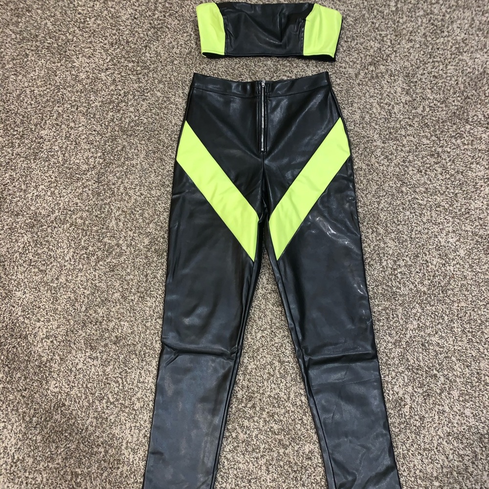 Clip Pleather Neon Pants and Top